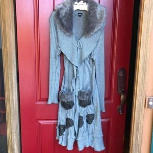 Fantazia Boho Long Cardigan w/ faux fur collar